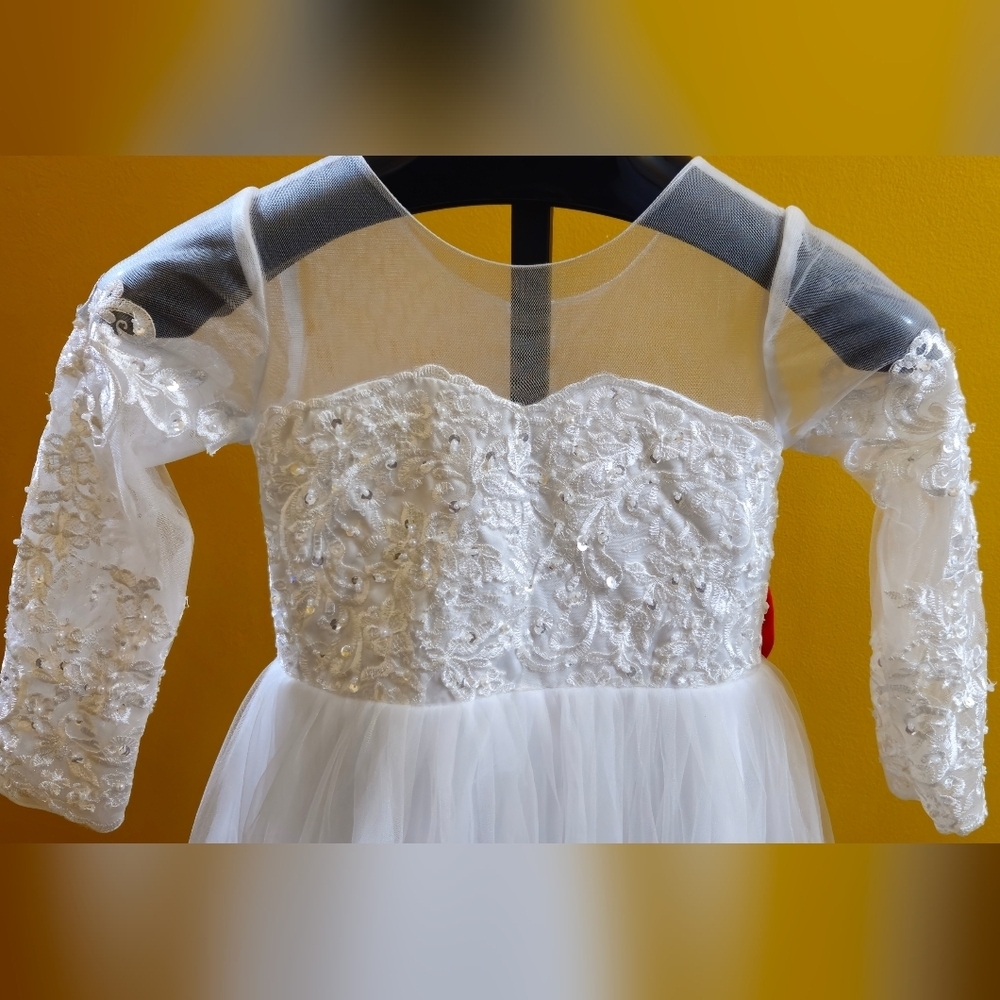 Unbranded White Beaded Tulle First Communion/JR Bridemaid/Formal Dress w/Train - Picture 4 of 12